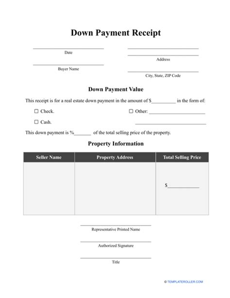 Down Payment Receipt Template .